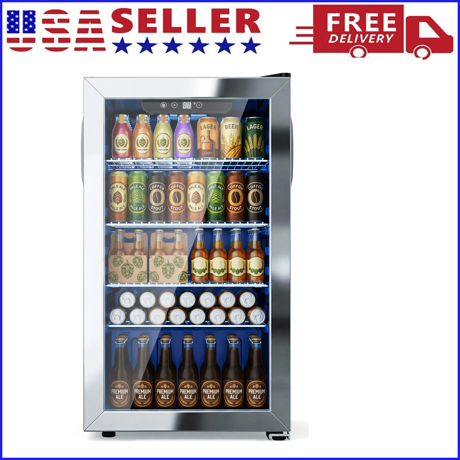 Wine Beer Fridge - Beverage Refrigerator and Cooler, 130 Can