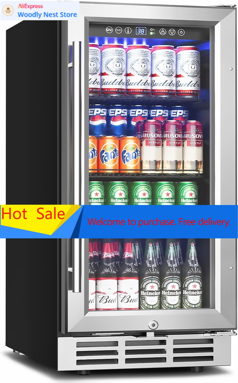 Wine Beer Fridge Under Counter - 15 Inch Beverage Refrigerator Under Counter