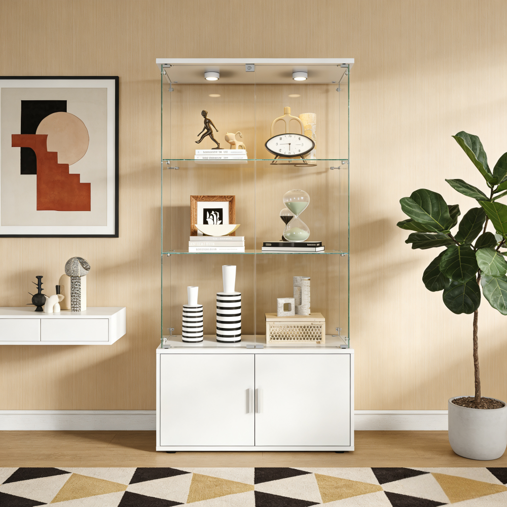 Wine & Beer Packages - White Double-door 4-Layer Storage Display Wine