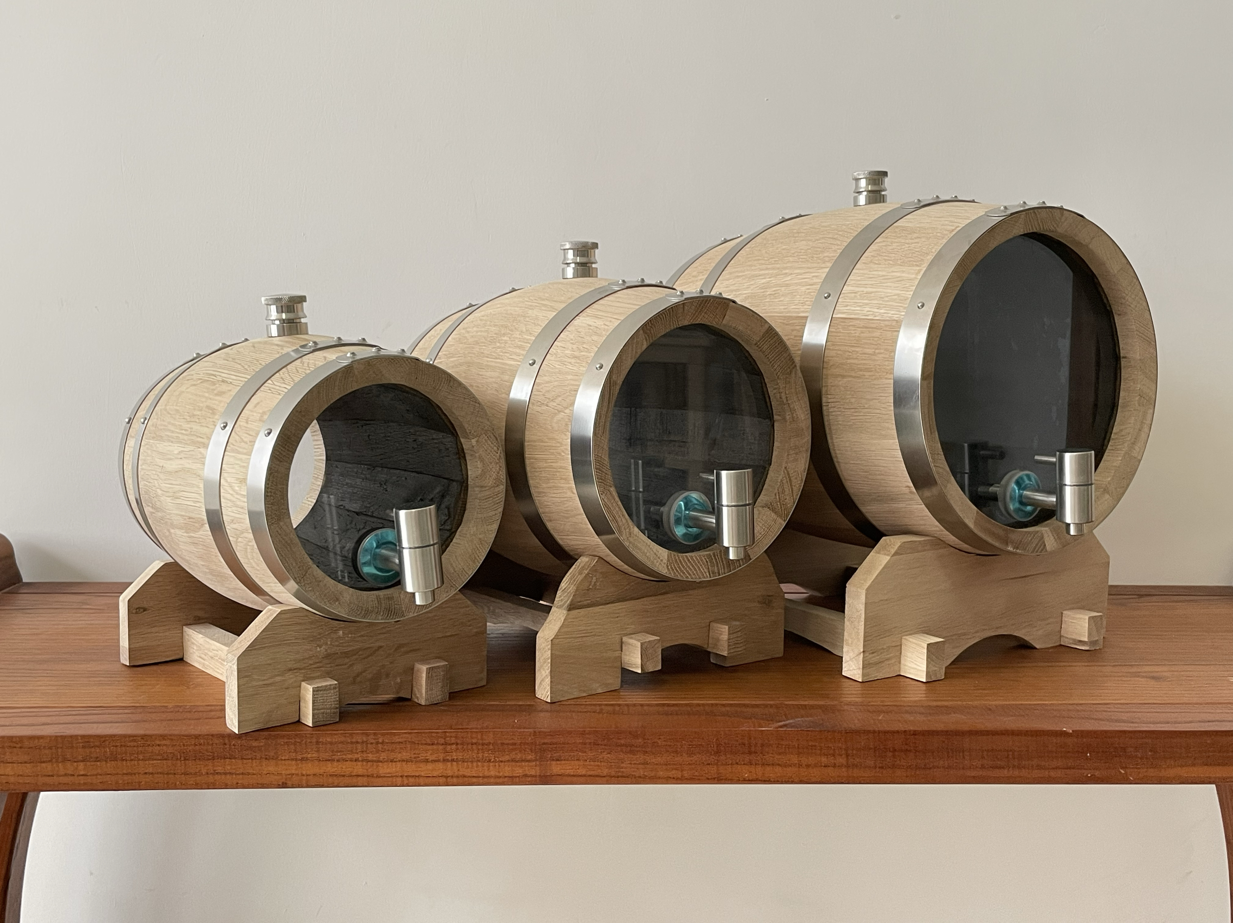 Wine Draft Beer - 3L Double-sided Glass Wood Oak Barrel