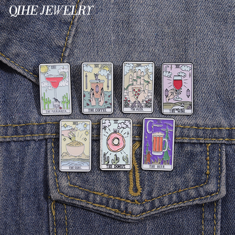 Wine Beer Pizza - Tarot Enamel Pin Badge Card Cup