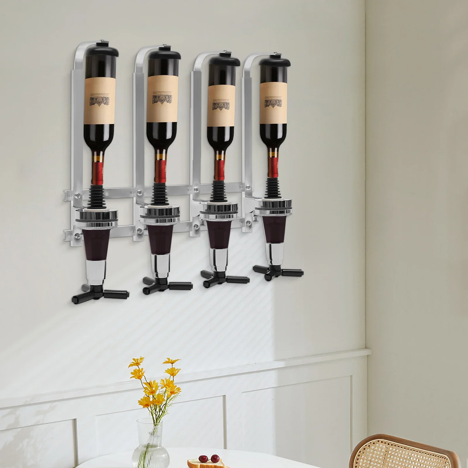 Wine With Beer Cocktail - 4-Bottle Wall Mount Liquor Dispenser Rack,